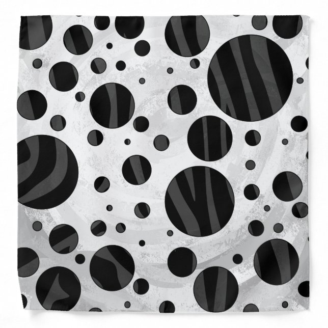 Zebra Polka Dot Black and Gray Print Bandana (Front)