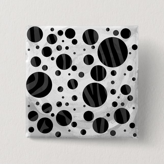 Zebra Polka Dot Black and Gray Print Button (Front)