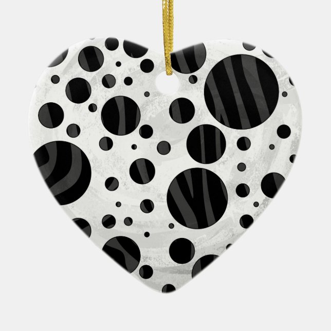 Zebra Polka Dot Black and Gray Print Ceramic Ornament (Front)
