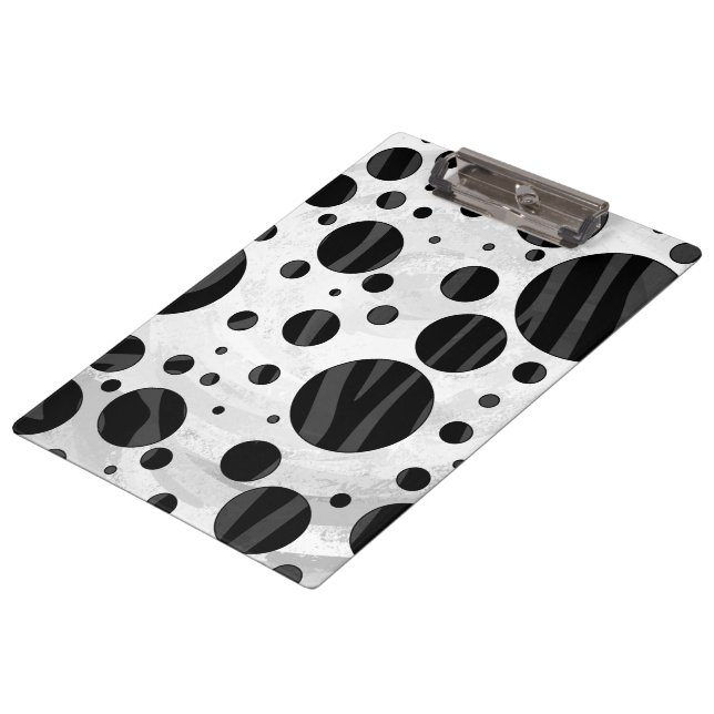 Zebra Polka Dot Black and Gray Print Clipboard (Angled)