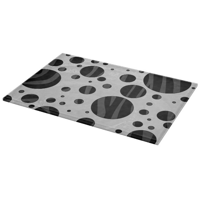 Zebra Polka Dot Black and Gray Print Cutting Board (Corner)