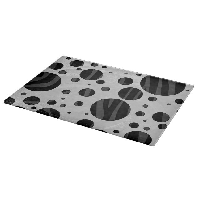 Zebra Polka Dot Black and Gray Print Cutting Board (Corner)