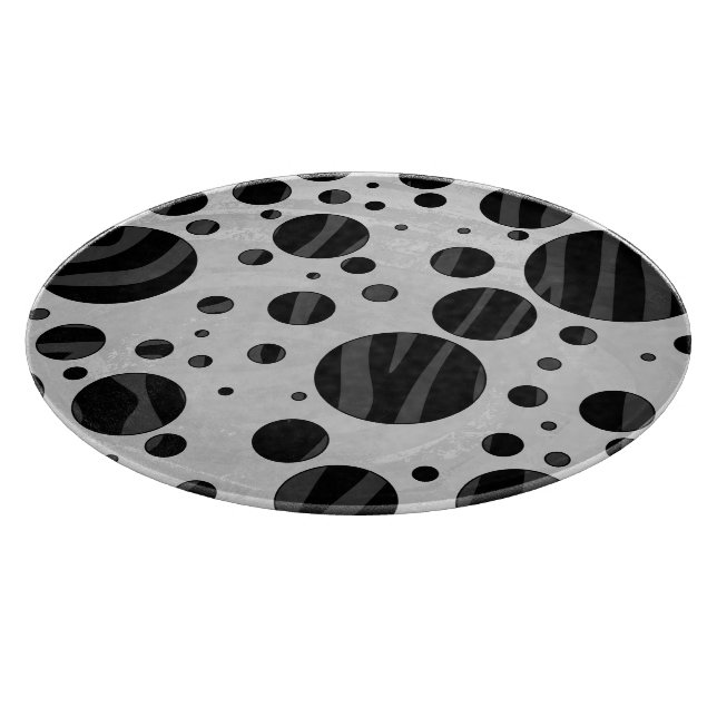 Zebra Polka Dot Black and Gray Print Cutting Board (Corner)