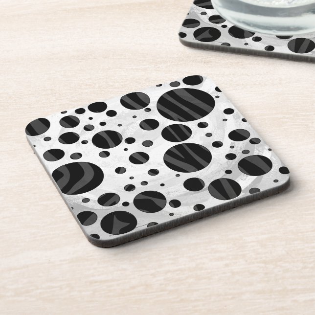 Zebra Polka Dot Black and Gray Print Drink Coaster (Left Side)