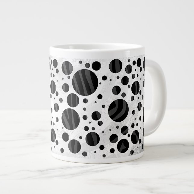 Zebra Polka Dot Black and Gray Print Giant Coffee Mug (Front Right)