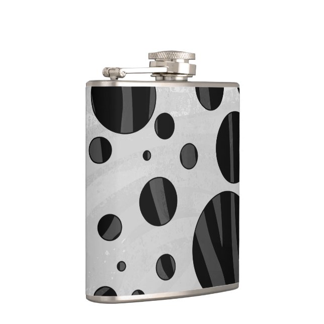Zebra Polka Dot Black and Gray Print Hip Flask (Right)
