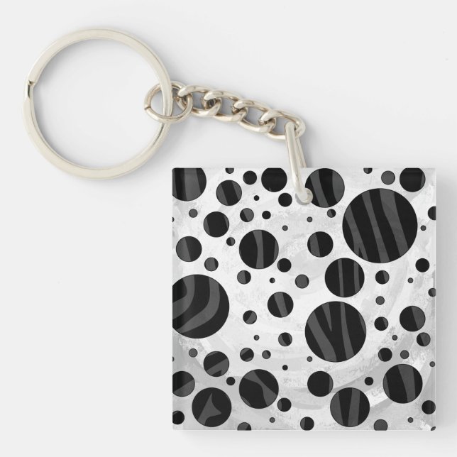 Zebra Polka Dot Black and Gray Print Keychain (Front)
