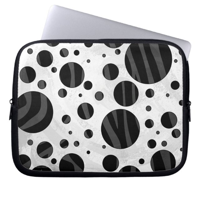 Zebra Polka Dot Black and Gray Print Laptop Sleeve (Front)