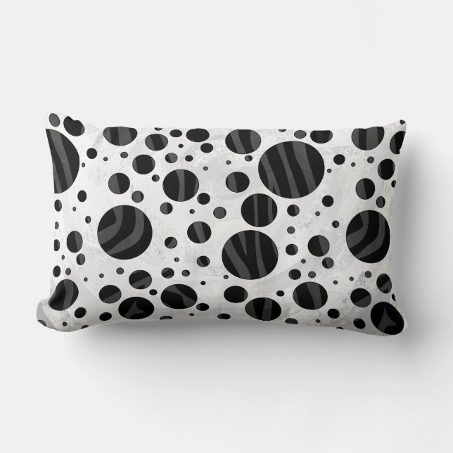 Zebra Polka Dot Black and Gray Print Lumbar Pillow (Front)