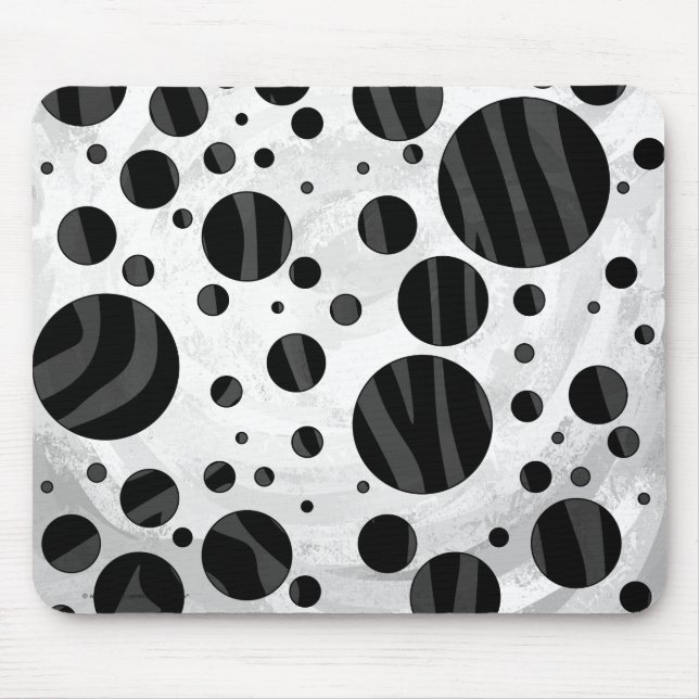 Zebra Polka Dot Black and Gray Print Mouse Pad (Front)