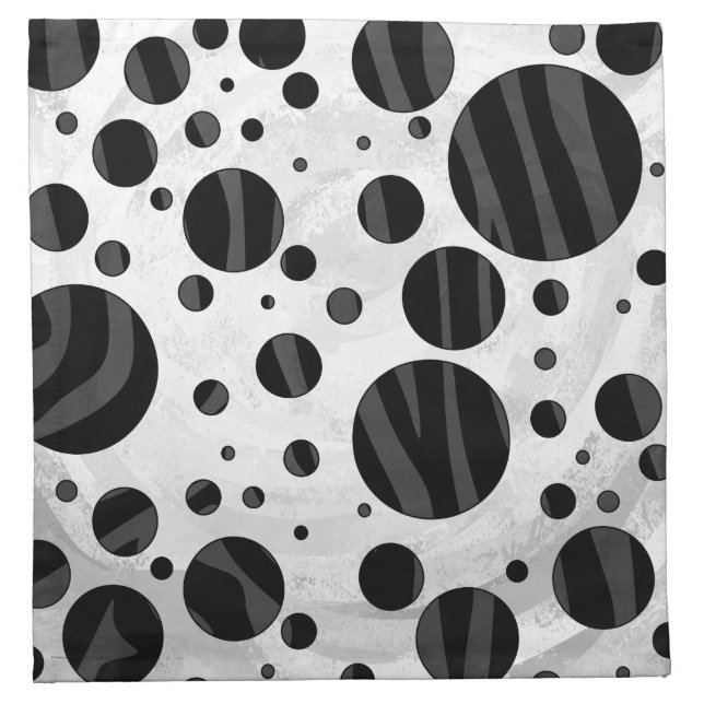 Zebra Polka Dot Black and Gray Print Napkin (Front)