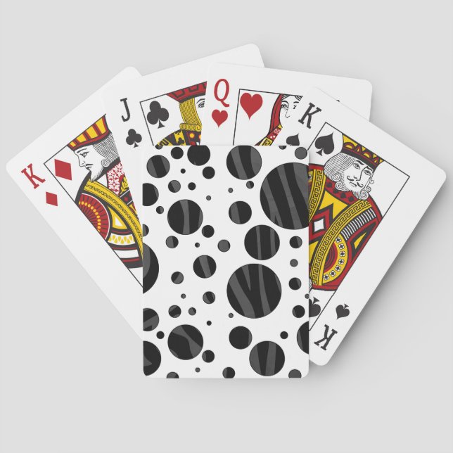 Zebra Polka Dot Black and Gray Print Poker Cards (Back)