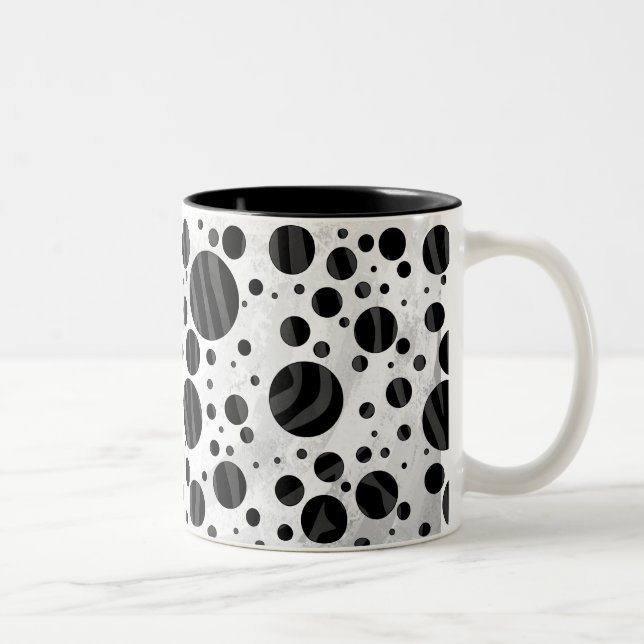 Zebra Polka Dot Black and Gray Print Two-Tone Coffee Mug (Right)