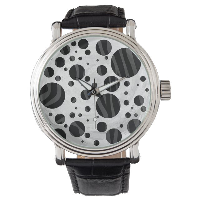 Zebra Polka Dot Black and Gray Print Watch (Front)