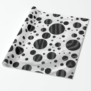 Zebra Polka Dot Black and Gray Print Wrapping Paper