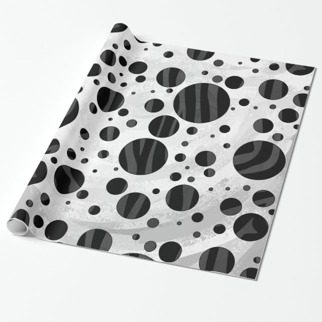 Zebra Polka Dot Black and Gray Print Wrapping Paper (Unrolled)