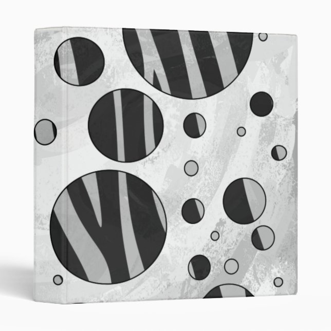 Zebra Polka Dot Black and Light Gray 3 Ring Binder (Front/Spine)