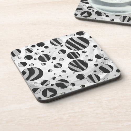 Zebra Polka Dot Black and Light Gray Beverage Coaster