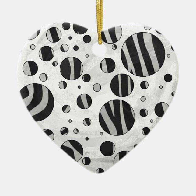 Zebra Polka Dot Black and Light Gray Ceramic Ornament (Front)