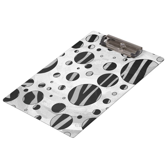Zebra Polka Dot Black and Light Gray Clipboard (Angled)
