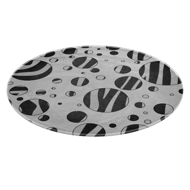 Zebra Polka Dot Black and Light Gray Cutting Board (Corner)