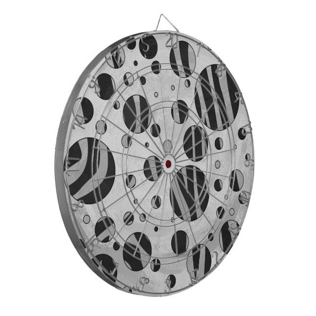 Zebra Polka Dot Black and Light Gray Dartboard (Front Left)