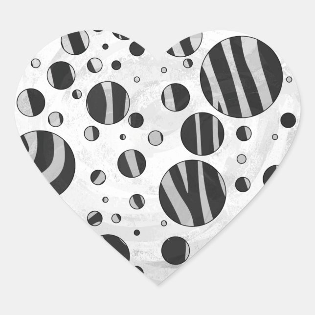 Zebra Polka Dot Black and Light Gray Heart Sticker (Front)