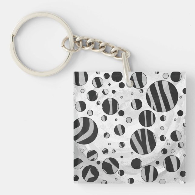 Zebra Polka Dot Black and Light Gray Keychain (Front)