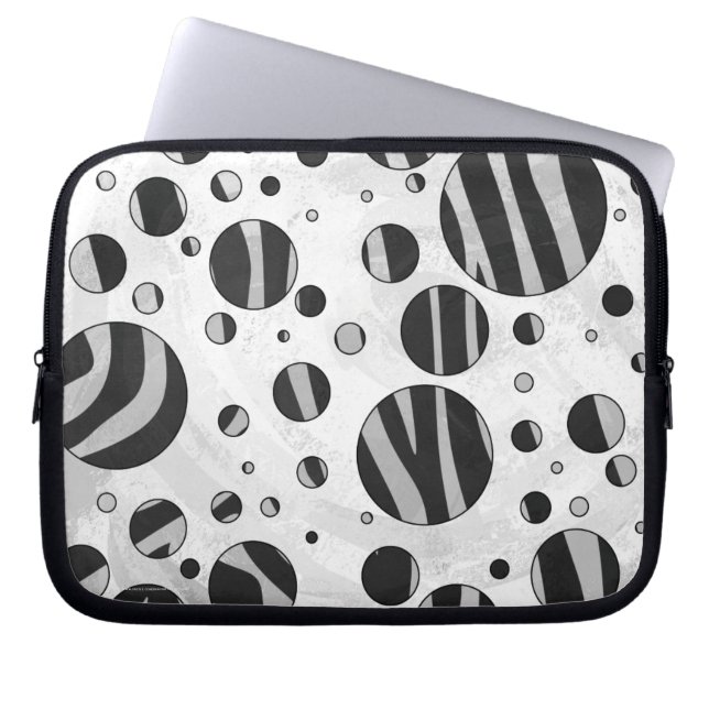 Zebra Polka Dot Black and Light Gray Laptop Sleeve (Front)