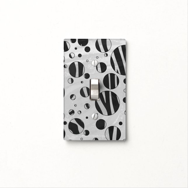 Zebra Polka Dot Black and Light Gray Light Switch Cover (In Situ)