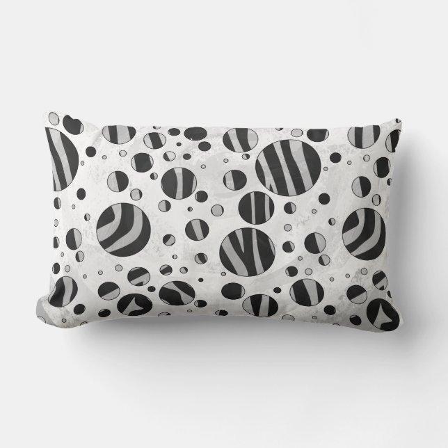 Zebra Polka Dot Black and Light Gray Lumbar Pillow (Front)