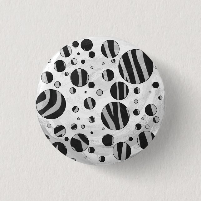 Zebra Polka Dot Black and Light Gray Pinback Button (Front)