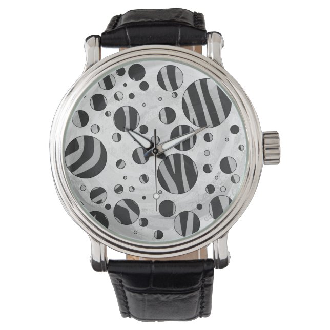 Zebra Polka Dot Black and Light Gray Watch (Front)