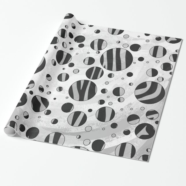 Zebra Polka Dot Black and Light Gray Wrapping Paper (Unrolled)