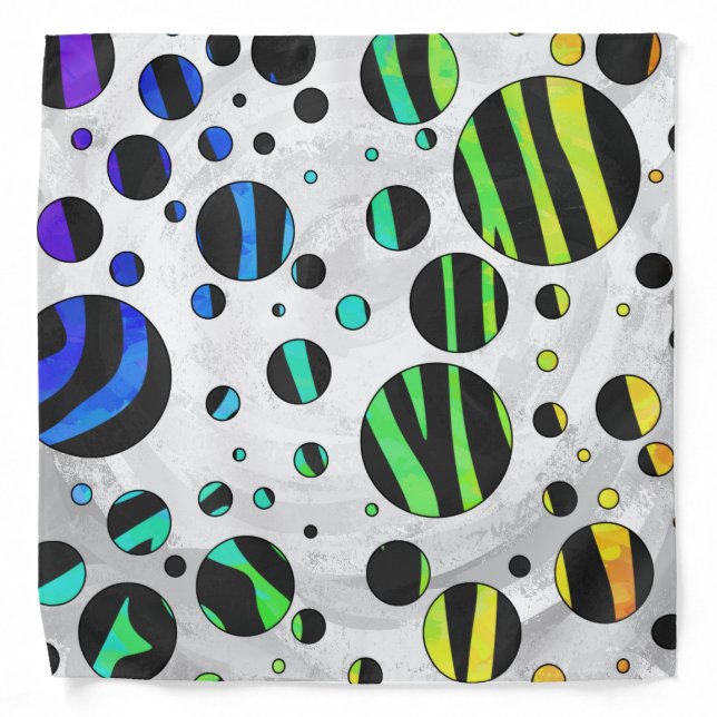 Zebra Polka Dot Black and Rainbow Print Bandana (Front)