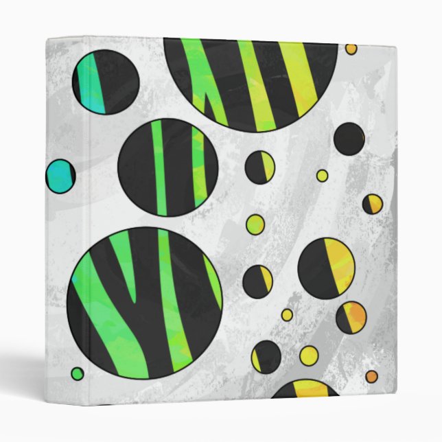 Zebra Polka Dot Black and Rainbow Print Binder (Front/Spine)