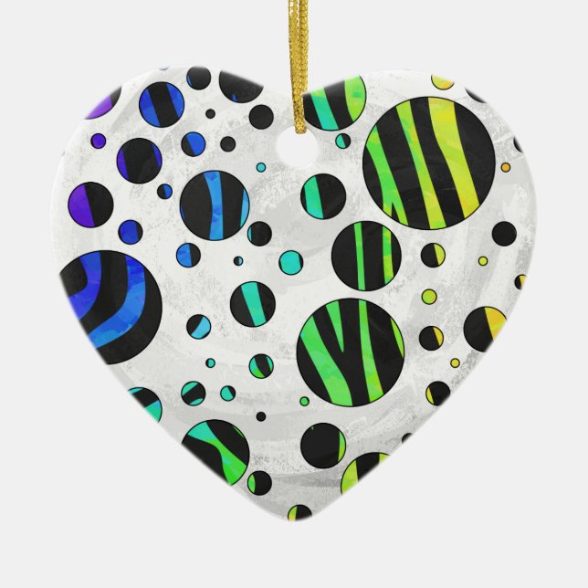 Zebra Polka Dot Black and Rainbow Print Ceramic Ornament (Front)