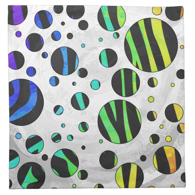 Zebra Polka Dot Black and Rainbow Print Cloth Napkin (Front)