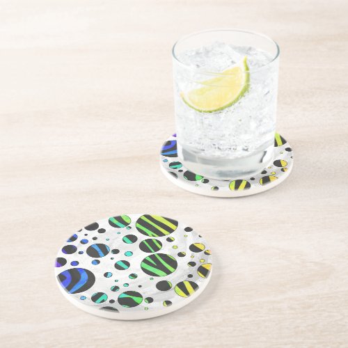 Zebra Polka Dot Black and Rainbow Print Coaster