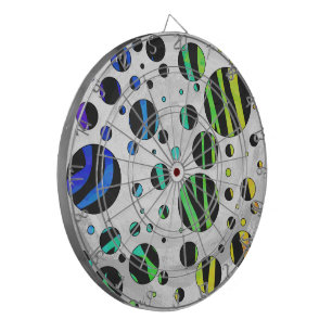 Zebra Polka Dot Black and Rainbow Print Dartboard With Darts