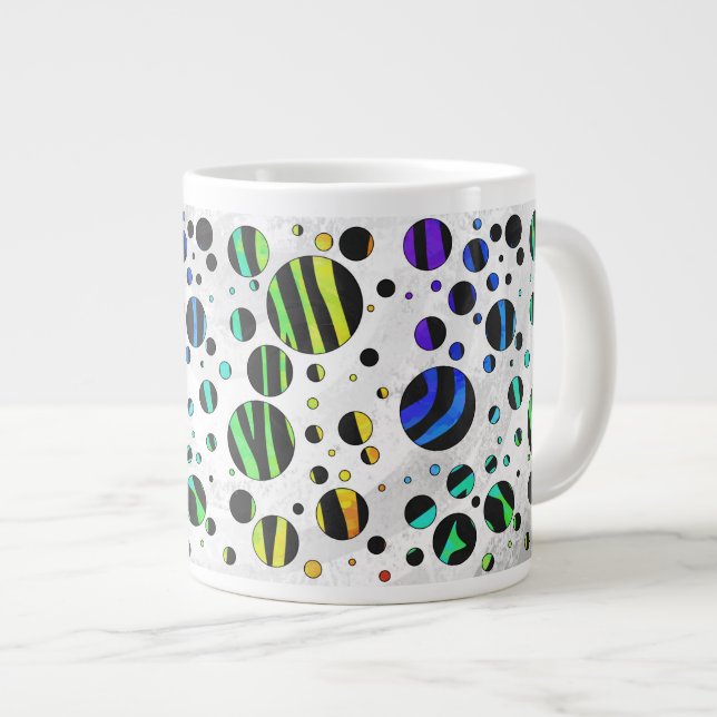 Zebra Polka Dot Black and Rainbow Print Giant Coffee Mug (Front Right)