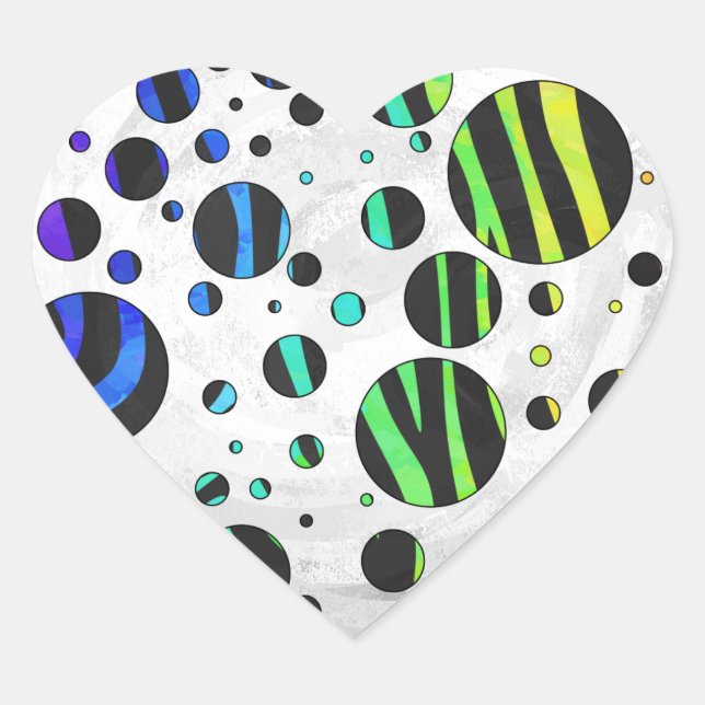 Zebra Polka Dot Black and Rainbow Print Heart Sticker (Front)
