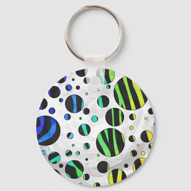 Zebra Polka Dot Black and Rainbow Print Keychain (Front)