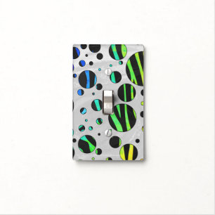 Zebra Polka Dot Black and Rainbow Print Light Switch Cover