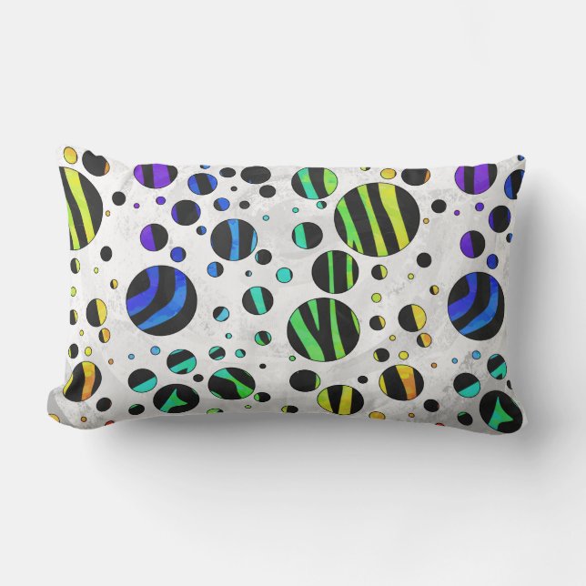 Zebra Polka Dot Black and Rainbow Print Lumbar Pillow (Front)