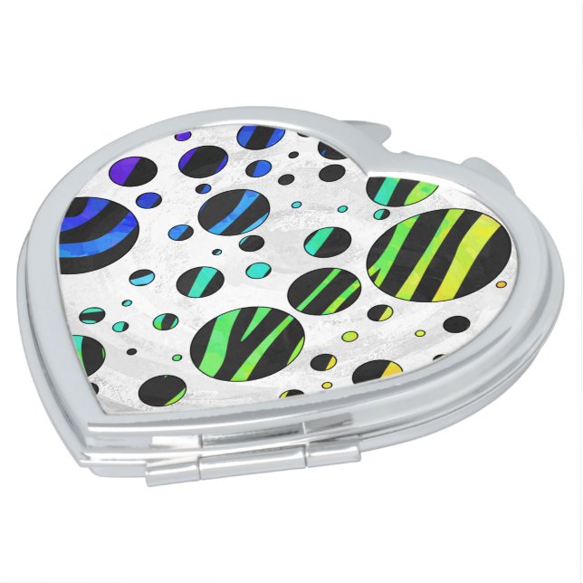 Zebra Polka Dot Black and Rainbow Print Makeup Mirror (Turned)