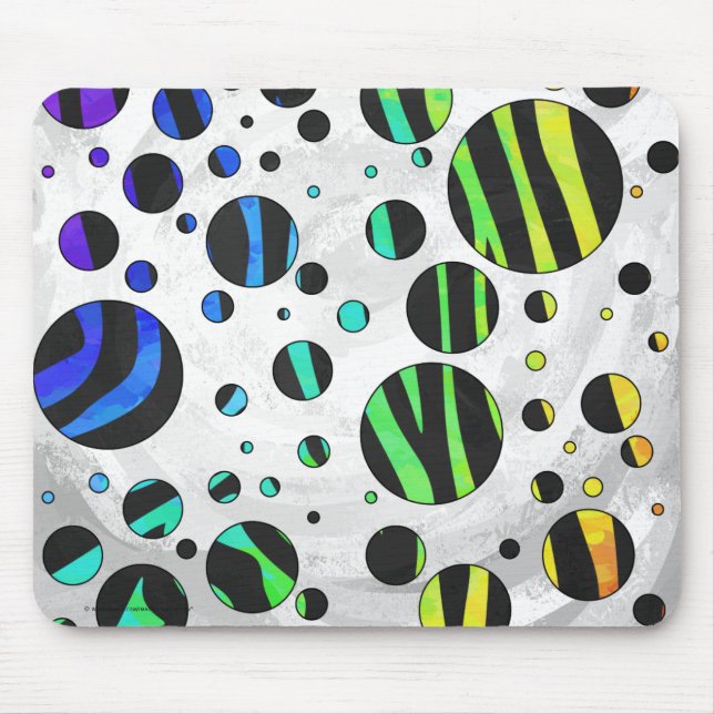 Zebra Polka Dot Black and Rainbow Print Mouse Pad (Front)