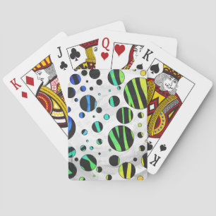 Zebra Polka Dot Black and Rainbow Print Poker Cards