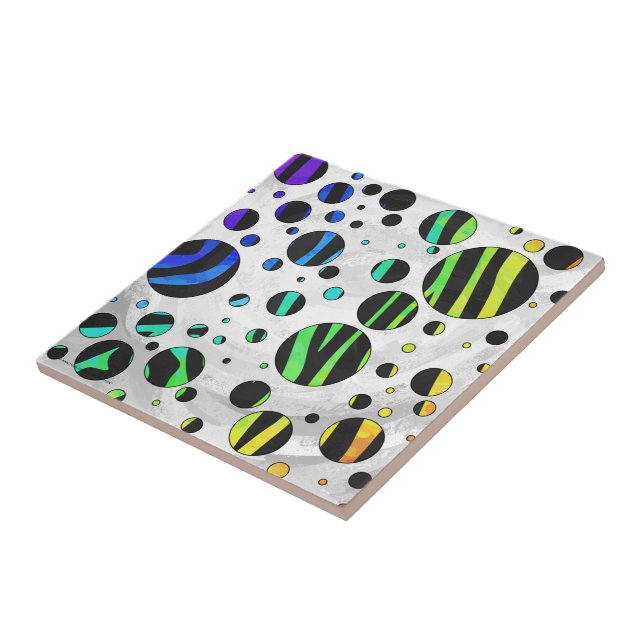 Zebra Polka Dot Black and Rainbow Print Tile (Side)