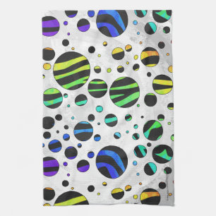 Zebra Polka Dot Black and Rainbow Print Towel